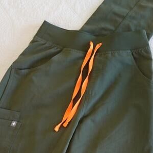 Figs Green Pants with Orange Drawstring